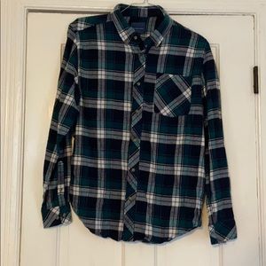 Navy and green plaid button up